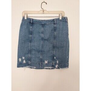 Public School Women's Size Medium Distressed Denim Blue Jean Skirt side Zipper
